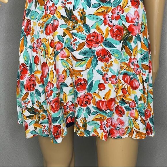 Forever 21 Watercolor Skater Floral Mini Dress Off Shoulder Green Red White L - Picture 3 of 13